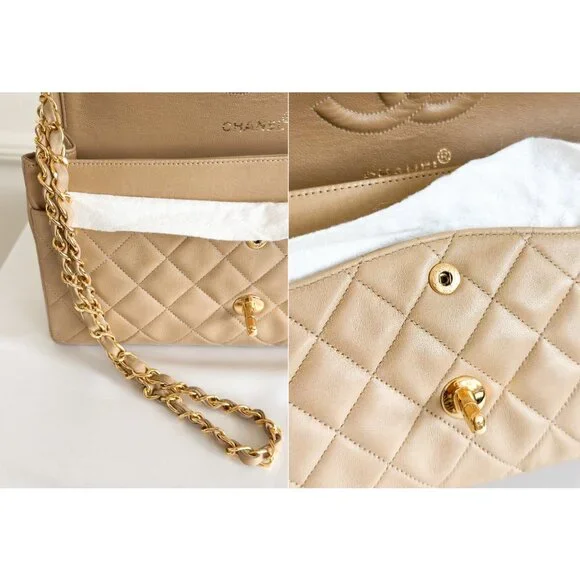 Chanel Double Flap Medium Bag Quilted Lambskin Beige - Picture 12 of 16